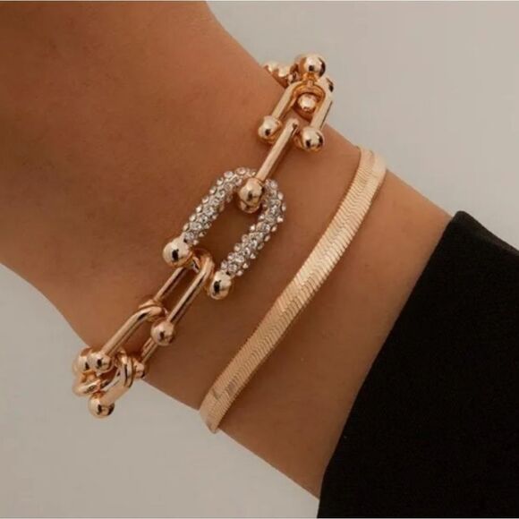 Gold U Link Zircon Bracelet with Gold Bracelet - Picture 4 of 4